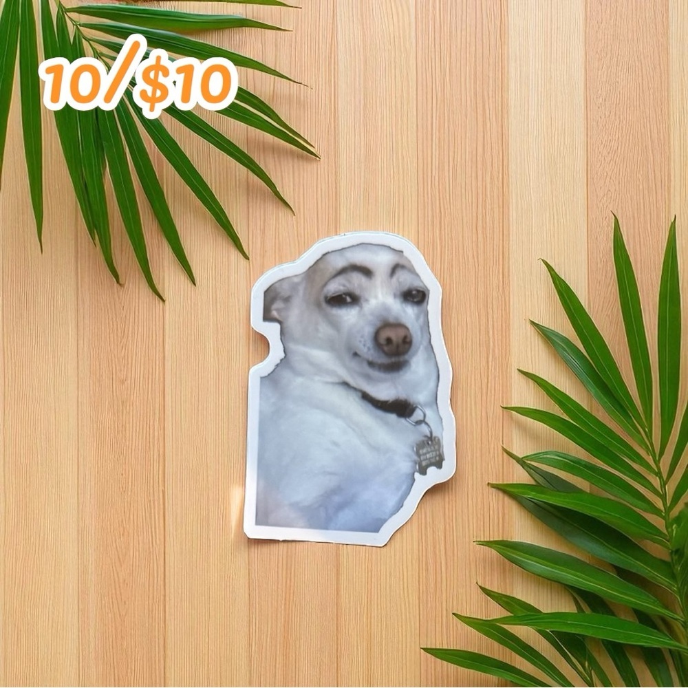 Funny Dog Meme Sticker – Eyebrows Dog - Approximately 3”